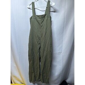 Uniqlo Womens Linen Blend Jumpsuit Olive Green Square Neck Wide Leg Size Small S